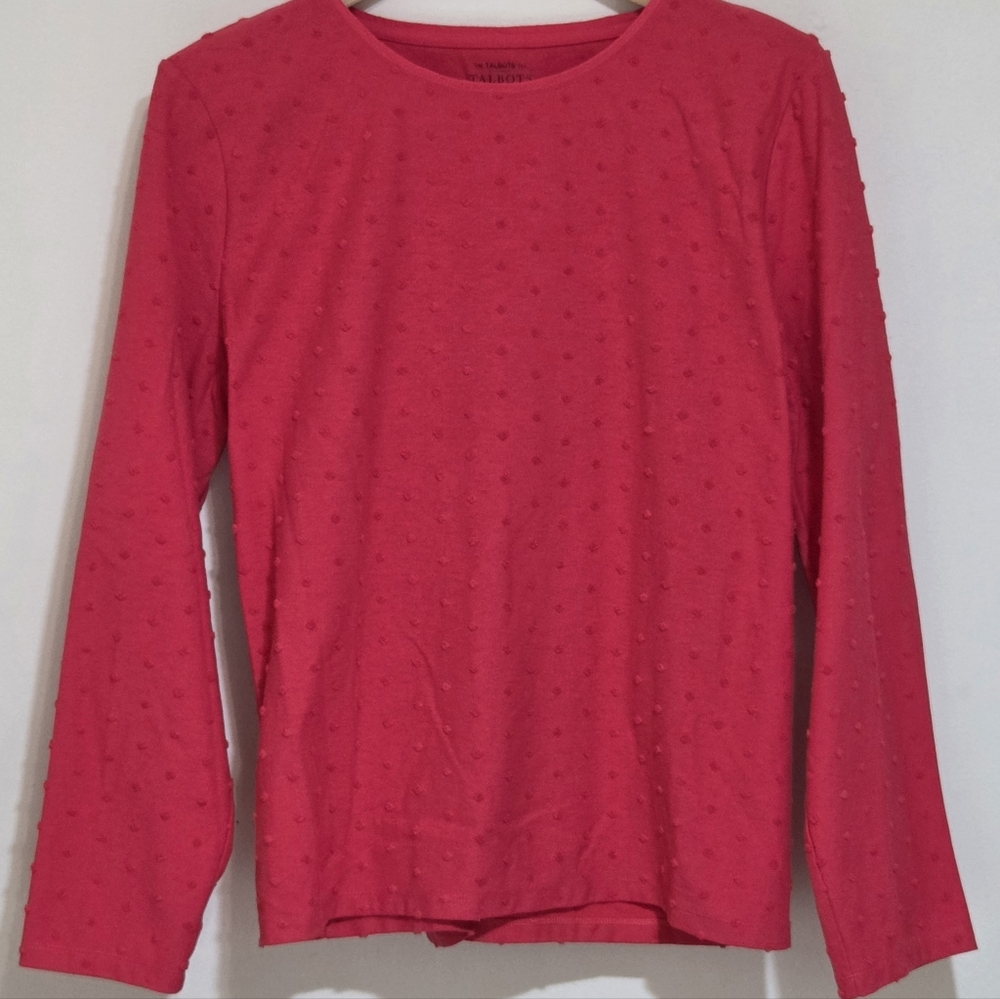 Talbots Scarlet Long Sleeve Top - Textured Dot